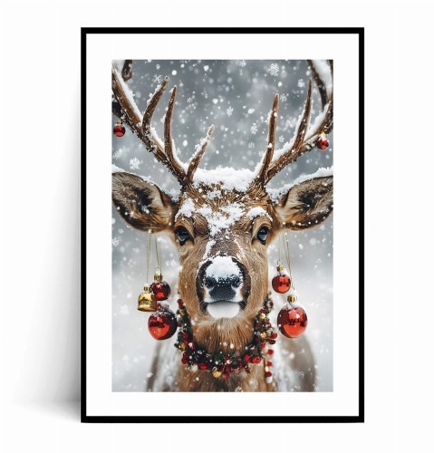 Plakat ŚWIĄTECZNY JELEŃ W KOLCZYKACH Z BOMBEK z marginesem.jpg