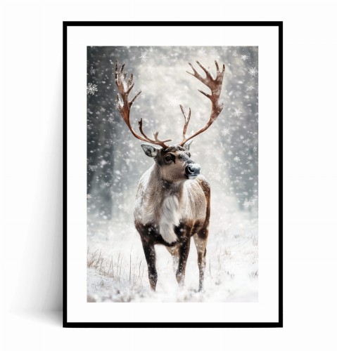 Plakat ZIMOWY RENIFER W PŁATKACH ŚNIEGU z marginesem.jpg