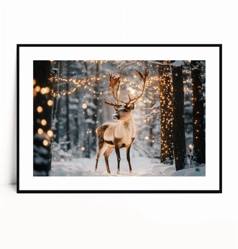 Plakat ZIMOWY RENIFER I ŚWIĄTECZNE ŚWIATEŁKA no.1 poziomy z marginesem.jpg