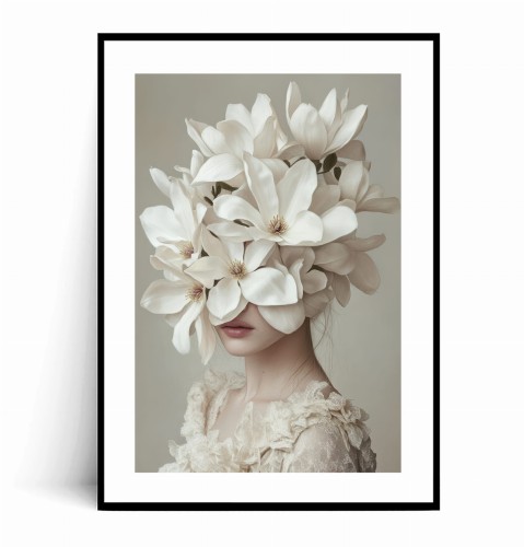 Plakat PORTRET KOBIETY Z KWIATAMI Magnolie z marginesem.jpg