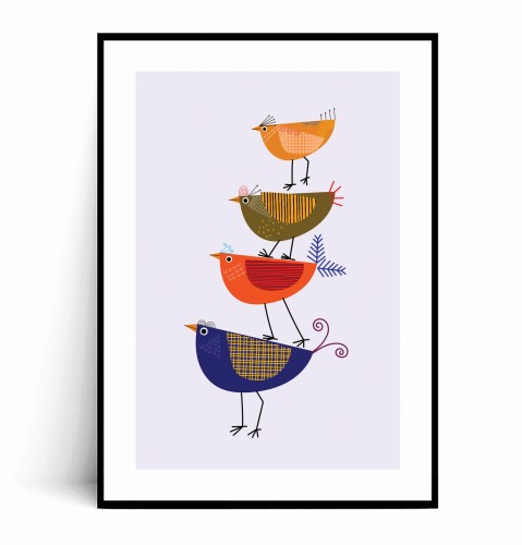 Plakat CZTERY KOLOROWE PTASZKI Ilustrowany z marginesem.jpg