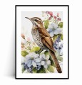 Plakat BRĄZOWY PTASZEK W WIOSENNYCH KWIATACH Ilustrowany z marginesem.jpg