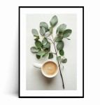 Plakat FILIŻANKA KAWY I GAŁĄZKA EUKALIPTUSA
