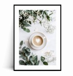 Plakat FILIŻANKA KAWY I GAŁĄZKI EUKALIPTUSA 