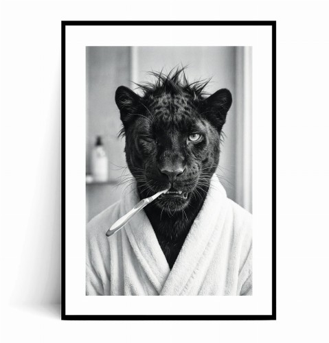 Plakat ZABAWNA CZARNA PANTERA MYJĄCA ZĘBY z marginesem.jpg