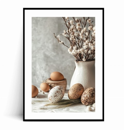 Plakat WIELKANOCNE NATURALNE PISANKI I BAZIE Boho z marginesem.jpg