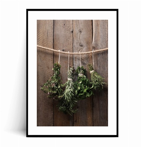 Plakat AROMATYCZNA SPIŻARNIA – BUKIETY ZIÓŁ VINTAGE NA SZNURKU z marginesem