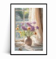 Plakat KWIATY W OKNIE VINTAGE - PORANNA SERENADA z marginesem