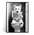 Plakat PIES WEST TERRIER Z GAZETĄ NA WC czarno biały.jpg